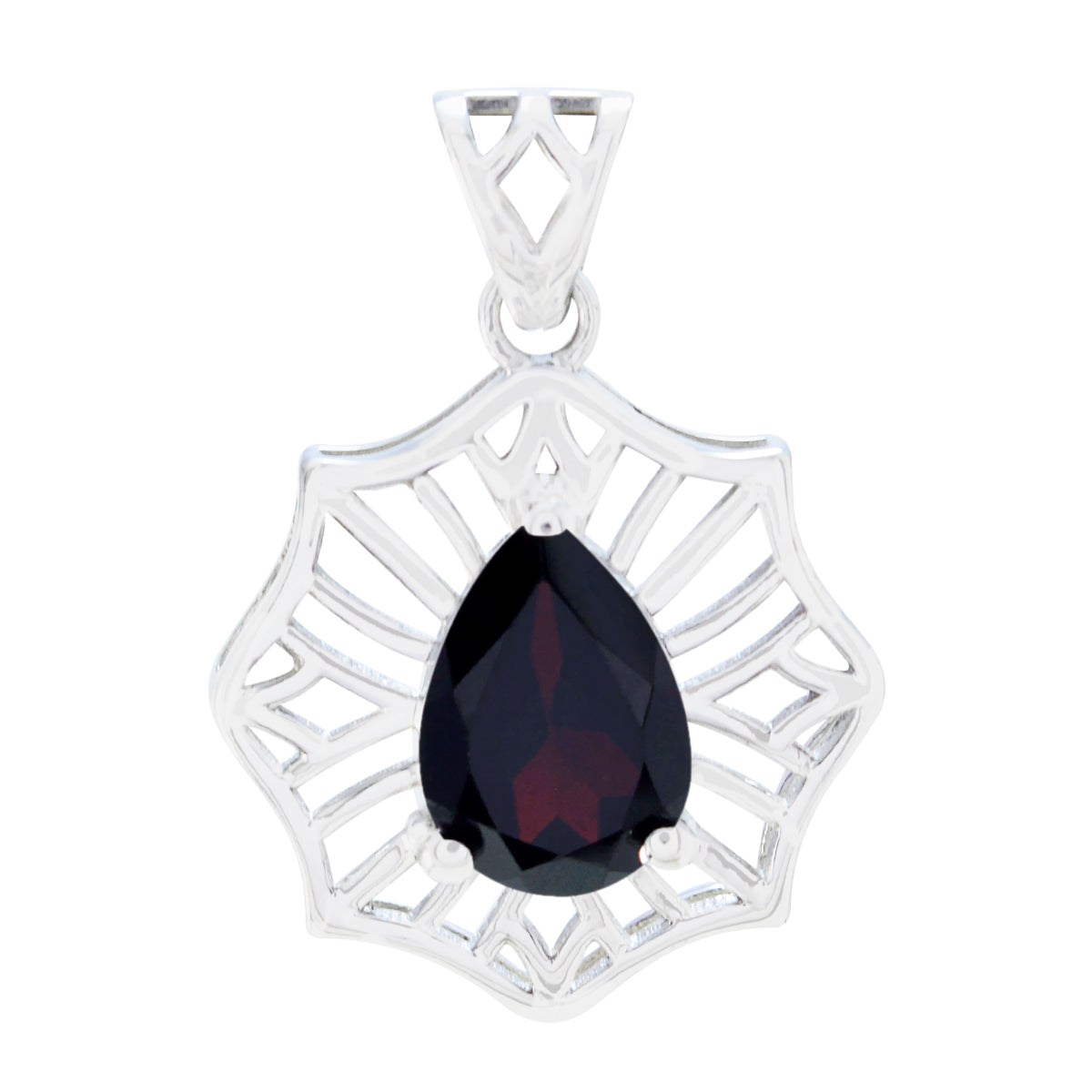 Charlotte Victorian Red Pendant Necklace in Silver Garnet Red Red
