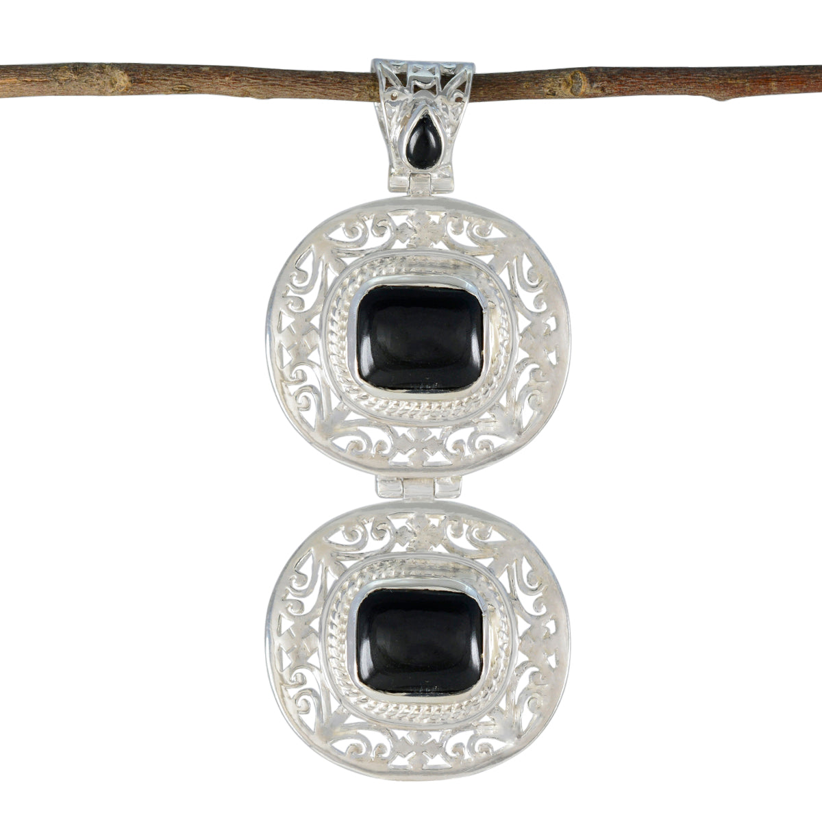 Skylar Victorian Statement Pendant in Silver & Gemstone Black Onyx Black Black