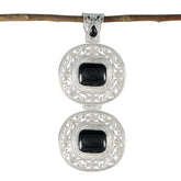 Skylar Victorian Statement Pendant in Silver & Gemstone Black Onyx Black Black