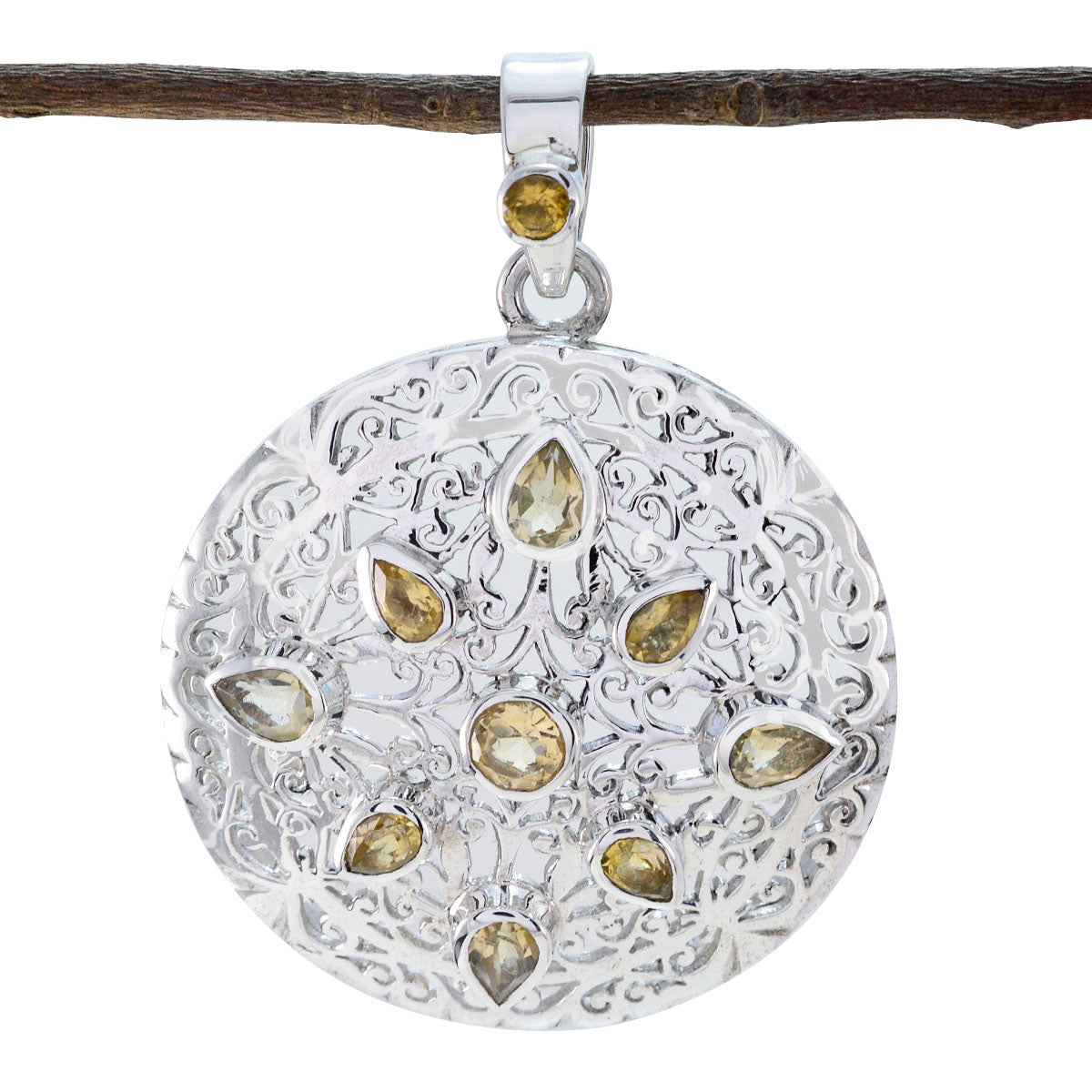 Julia Victorian Statement Pendant with Gemstone Accents Citrine Yellow Yellow