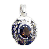 Eliza Vintage Brown Gemstone Pendant in Silver Smoky Quartz Brown Brown