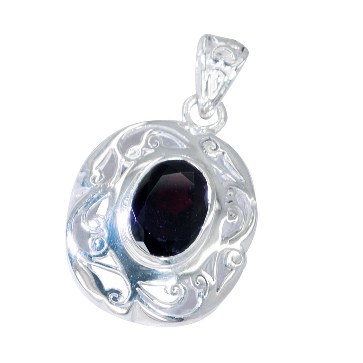 Sofía Vintage Gemstone Necklace Pendant in Silver Garnet Red Red
