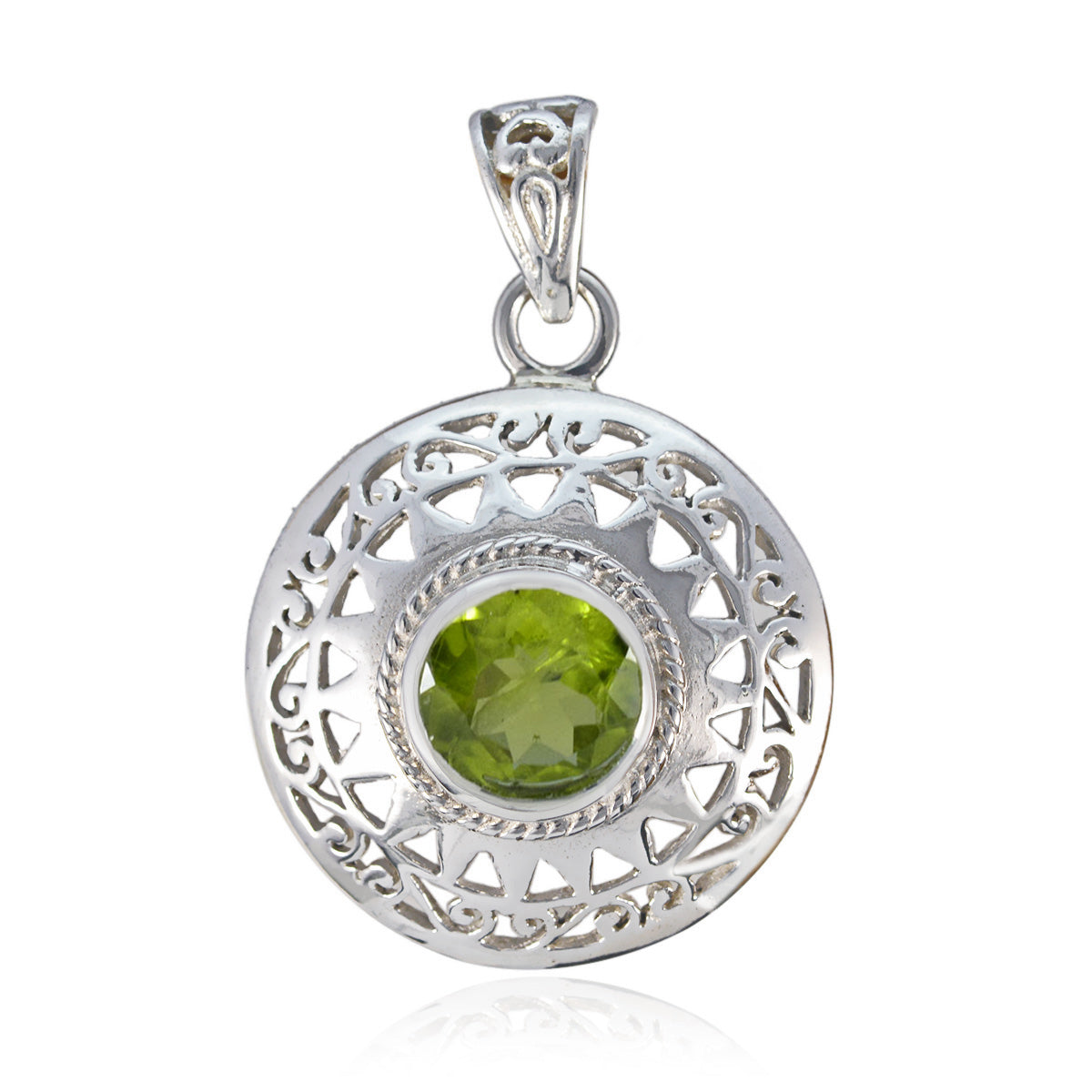 Lucia Vintage Green Pendant with Intricate Silver Design Peridot Green Green