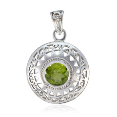 Lucia Vintage Green Pendant with Intricate Silver Design Peridot Green Green