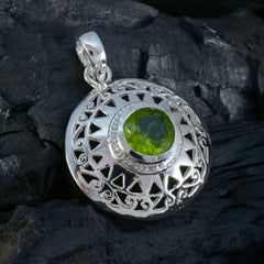 Lucia Vintage Green Pendant with Intricate Silver Design