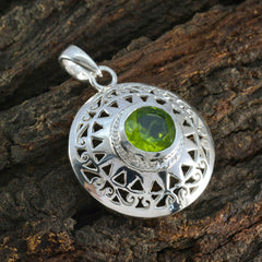 Lucia Vintage Green Pendant with Intricate Silver Design