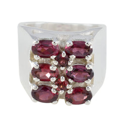 Katharina antique red gemstone ring in sterling silver wide band with nine faceted oval red stones