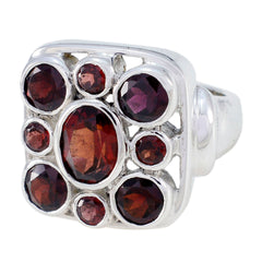 Maya vintage red navratna ring with multiple red gemstones set in silver square band
