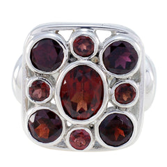 Maya vintage red navratna ring with multiple deep red gemstones set in silver square design