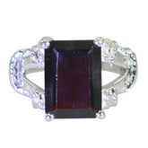 Ivy Red Solitaire Ring with Silver Band Design Garnet Red