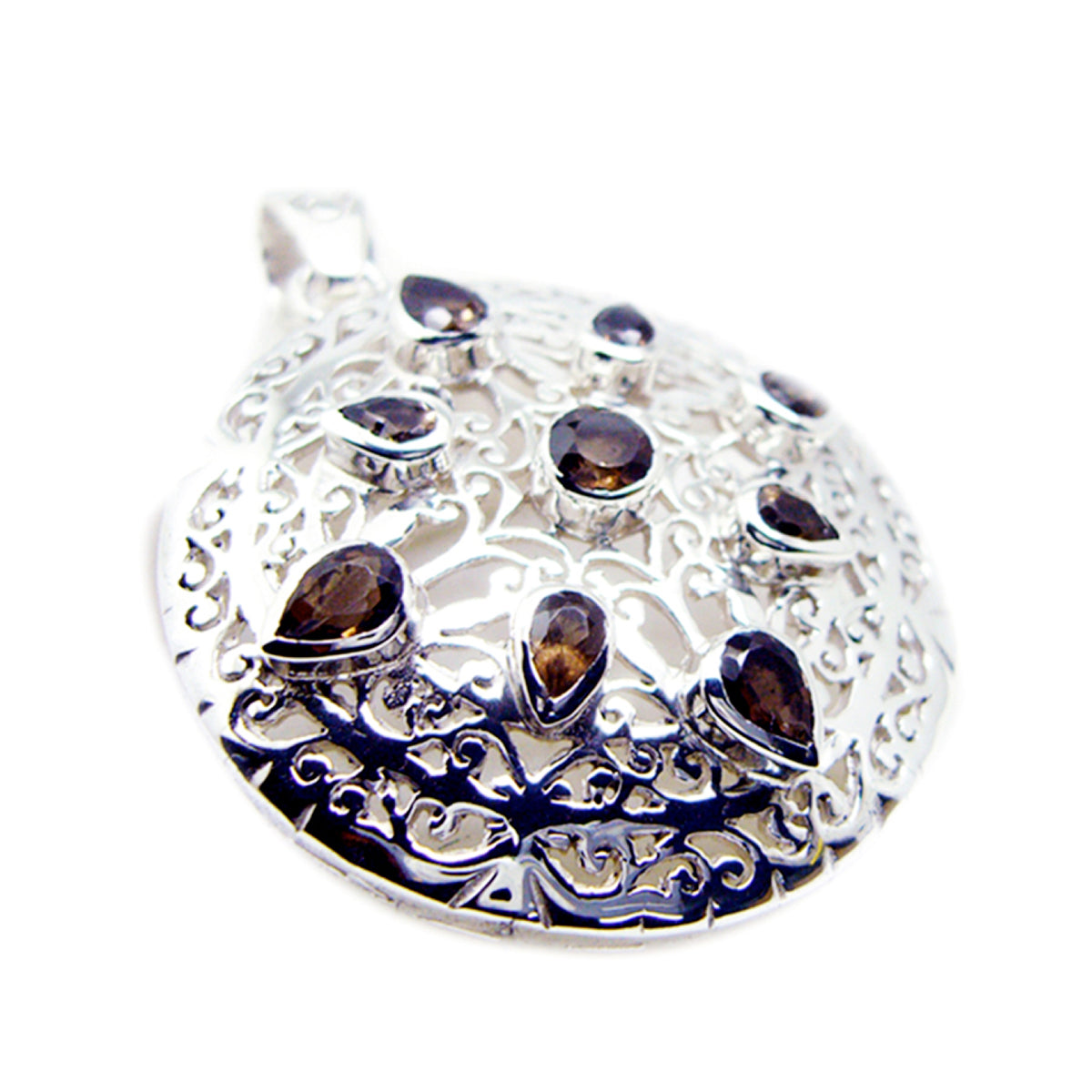 Katharina Vintage Statement Pendant with Gemstone Detail Smoky Quartz Brown Brown