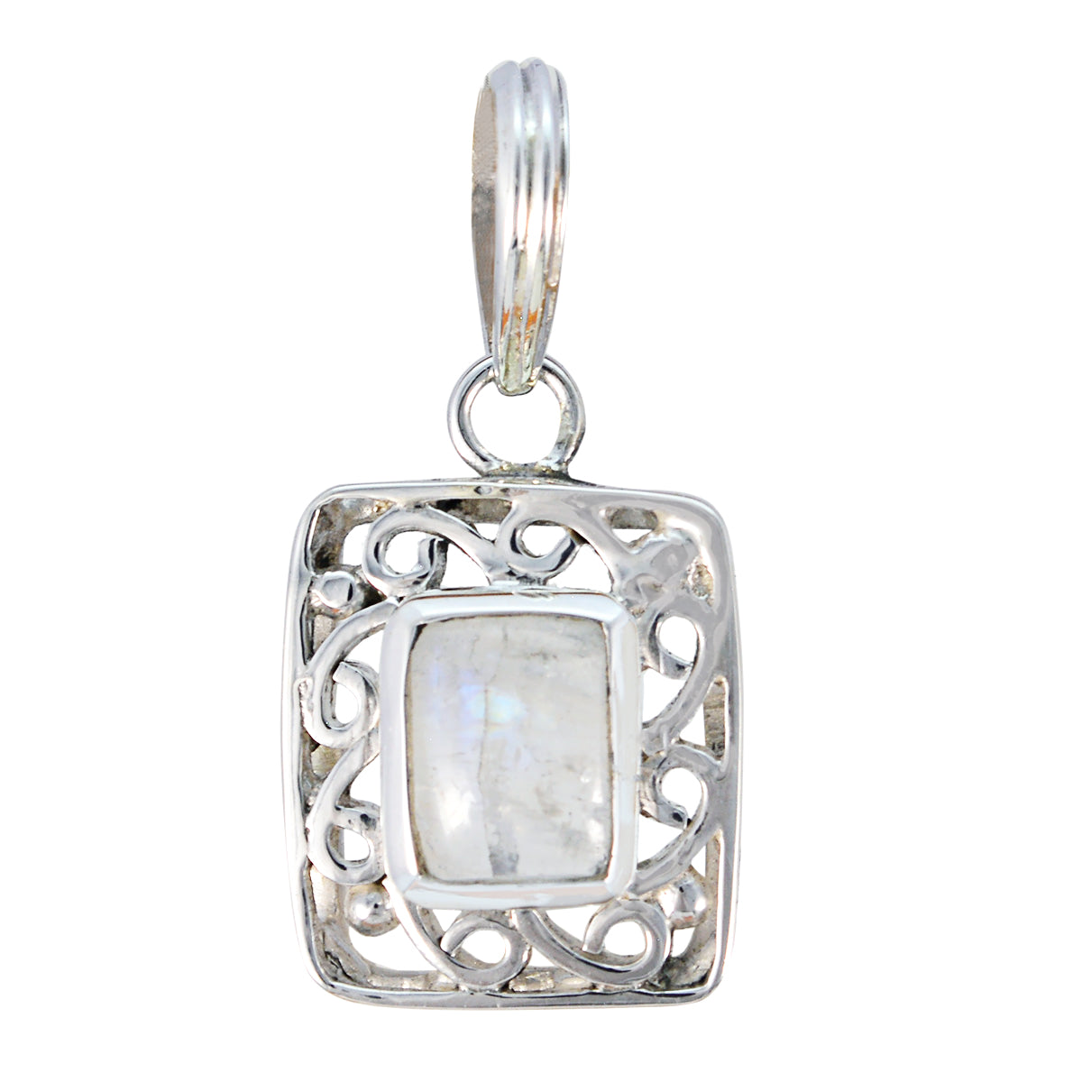 Freya Vintage White Pendant with Intricate Silver Design Rainbow Moonstone White White