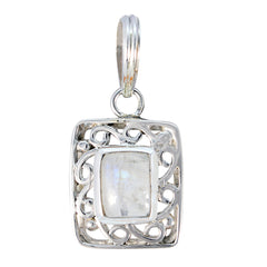 Freya Vintage White Pendant with Intricate Silver Design Rainbow Moonstone White White
