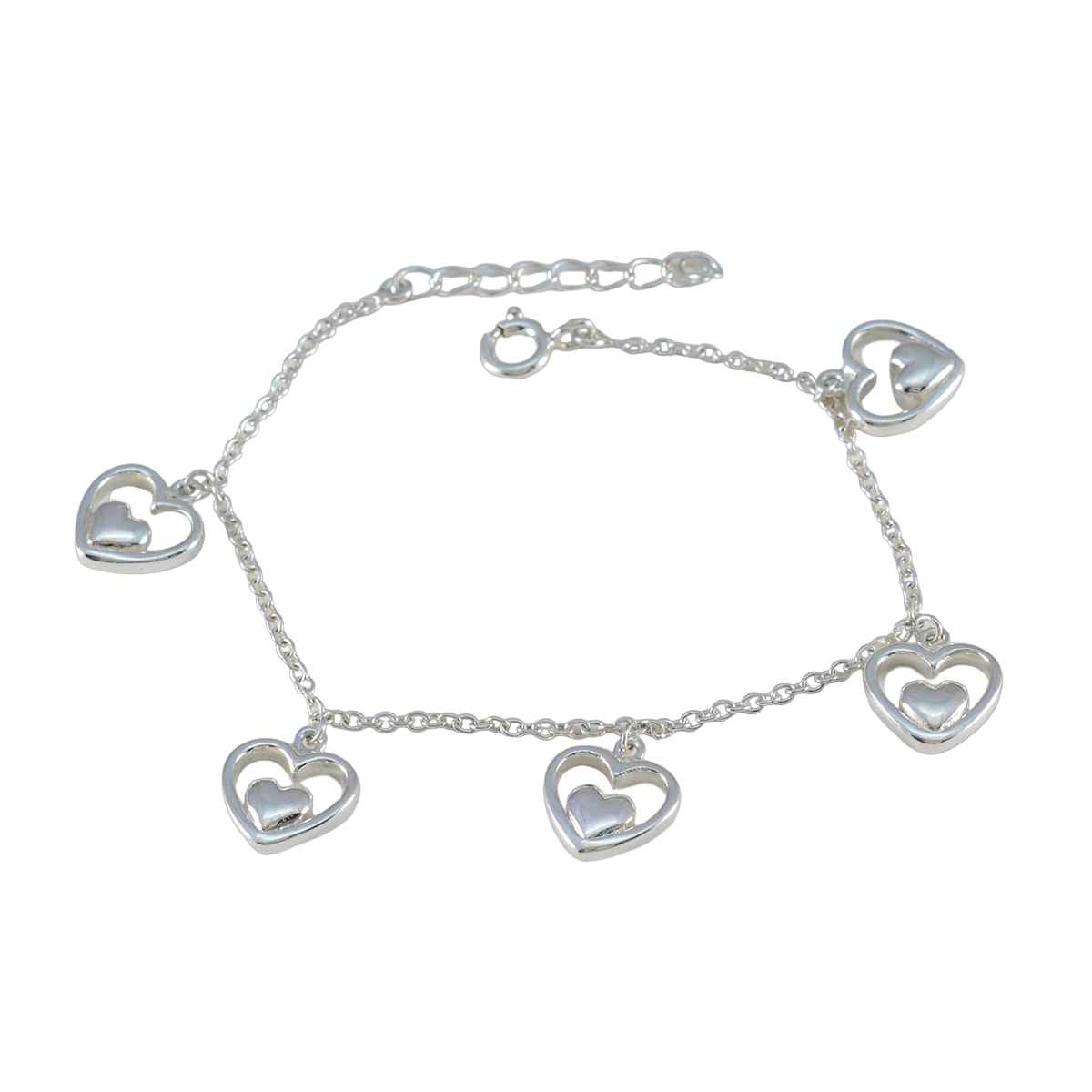 Sarah Whisper-Thin Silver Bracelet with Heart Charms Plain Silver