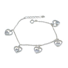 Sarah Whisper-Thin Silver Bracelet with Heart Charms Plain Silver