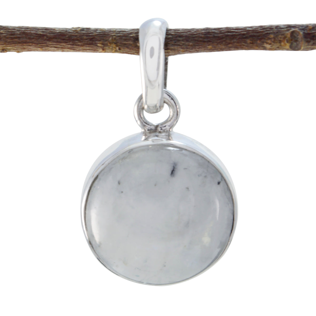 Micaela White Bubble Pendant Necklace Round Silver Charm Rainbow Moonstone White White