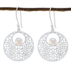 Layla White Dangle Earrings with Elegant Floral Design Pearl White Dangle