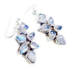 Soo-jin White Dangle Earrings with Moonstone Gems Rainbow Moonstone White Dangle