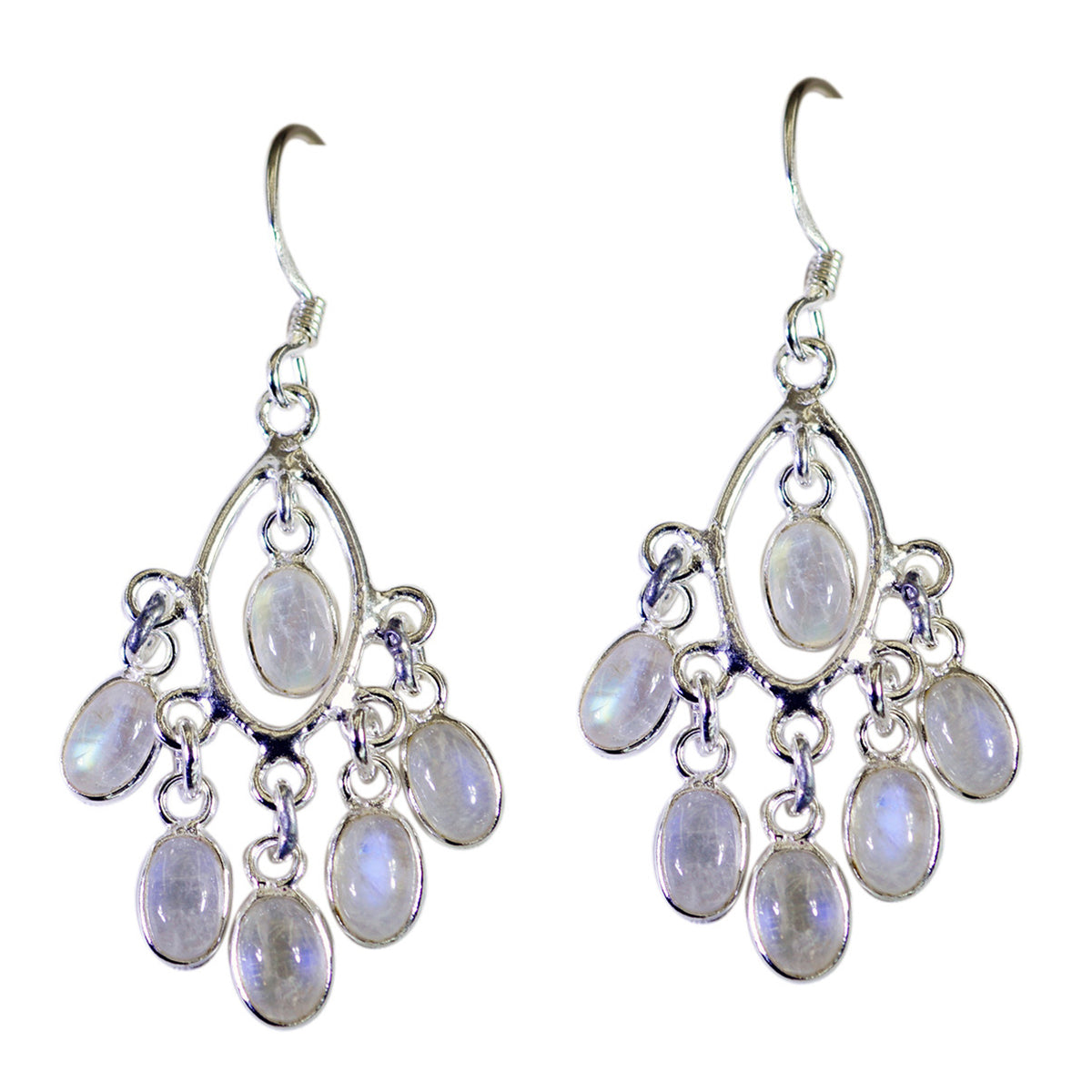 Jia White Dangle Earrings with Moonstone Accents Rainbow Moonstone White Dangle