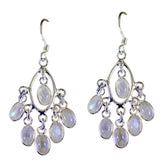 Jia White Dangle Earrings with Moonstone Accents Rainbow Moonstone White Dangle