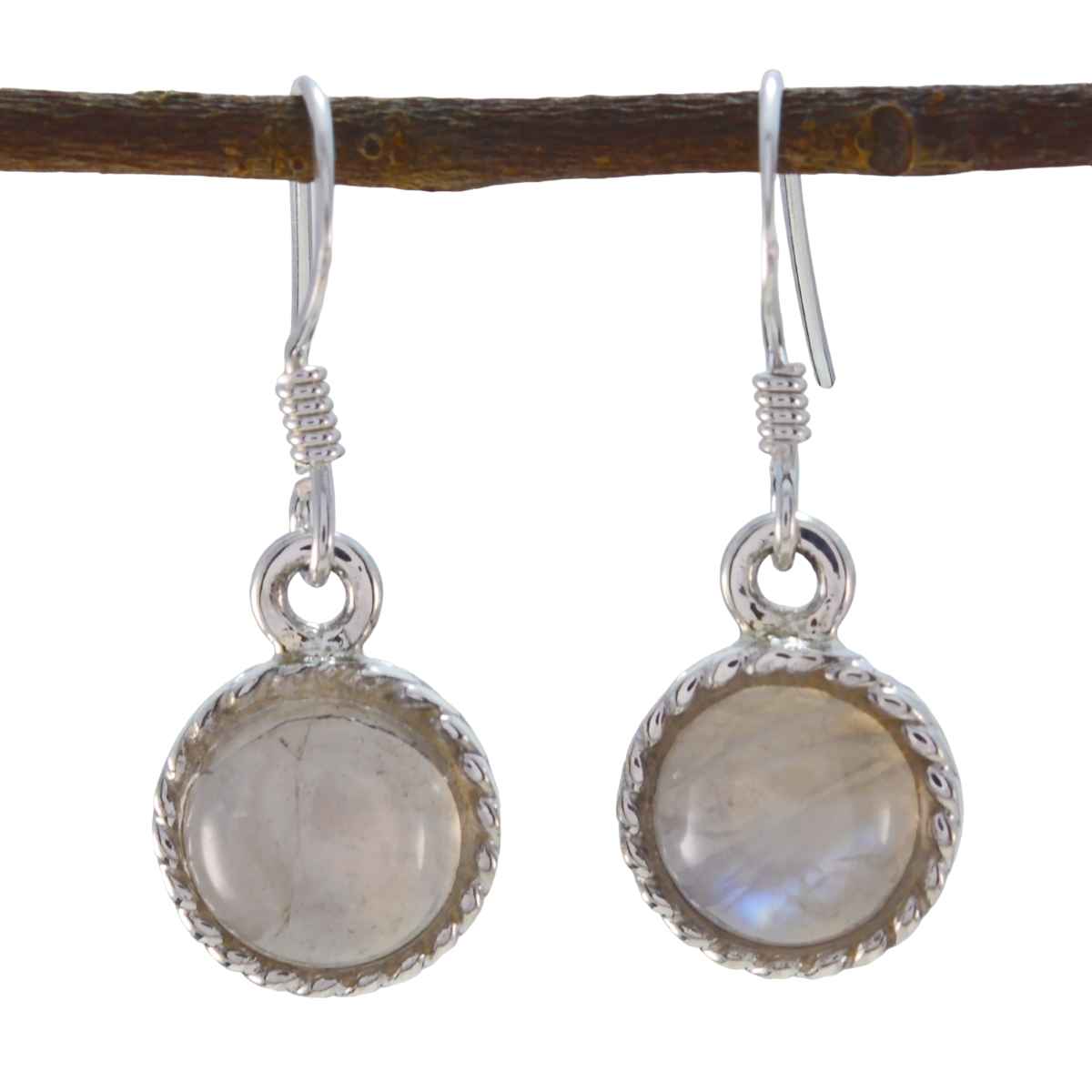 Alejandra White Dangle Earrings with Moonstone Charm Rainbow Moonstone White Dangle