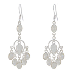 Naomi White Dangle Earrings for Stylish Looks Rainbow Moonstone White Dangle