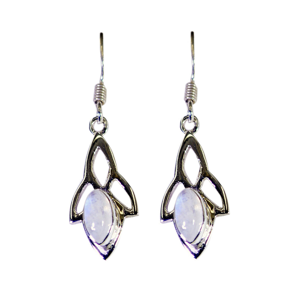 Bianca White Dangle Earrings with Elegant Design Rainbow Moonstone White Dangle