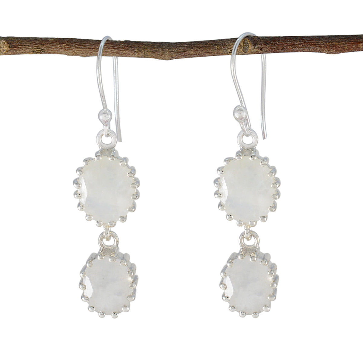 Leah White Dangle Earrings for Everyday Elegance Rainbow Moonstone White Dangle