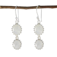 Leah White Dangle Earrings for Everyday Elegance Rainbow Moonstone White Dangle