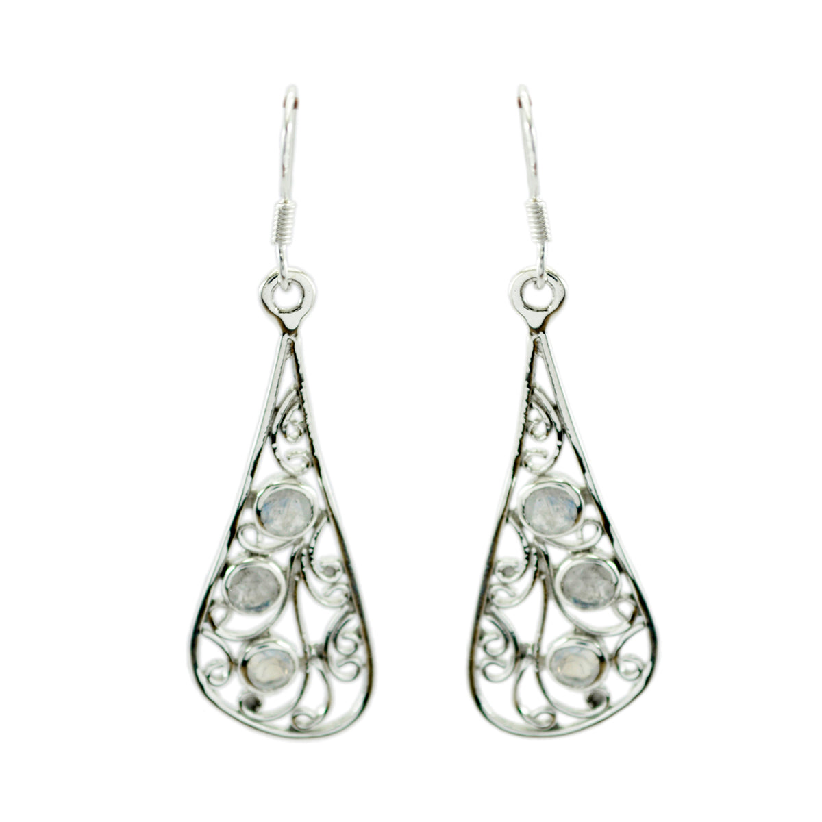 Teresa White Dangle Earrings with Elegant Design Rainbow Moonstone White Dangle