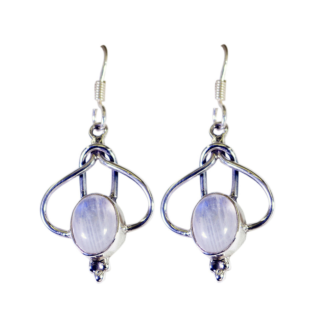 Yuna White Dangle Earrings with Elegant Gemstone Detail Rainbow Moonstone White Dangle