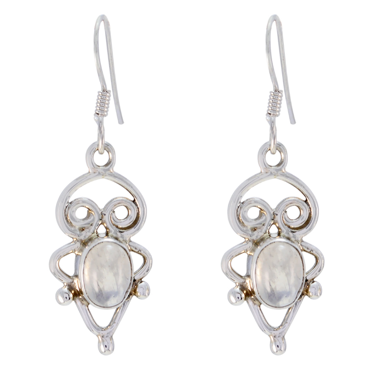 Dayana White Dangle Earrings with Elegant Design Rainbow Moonstone White Dangle