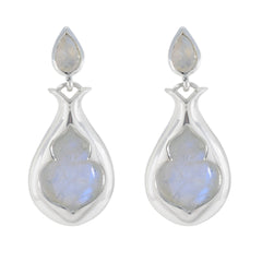 Isabel White Edgy Stud Earrings for Unique Style Rainbow Moonstone White Stud
