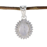 Riya White Modern Featherlight Pendant Rainbow Moonstone White White