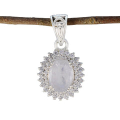 Riya White Modern Featherlight Pendant Rainbow Moonstone White White