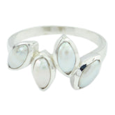Greta white gemstone statement ring with four marquise-shaped white gemstones set in silver band