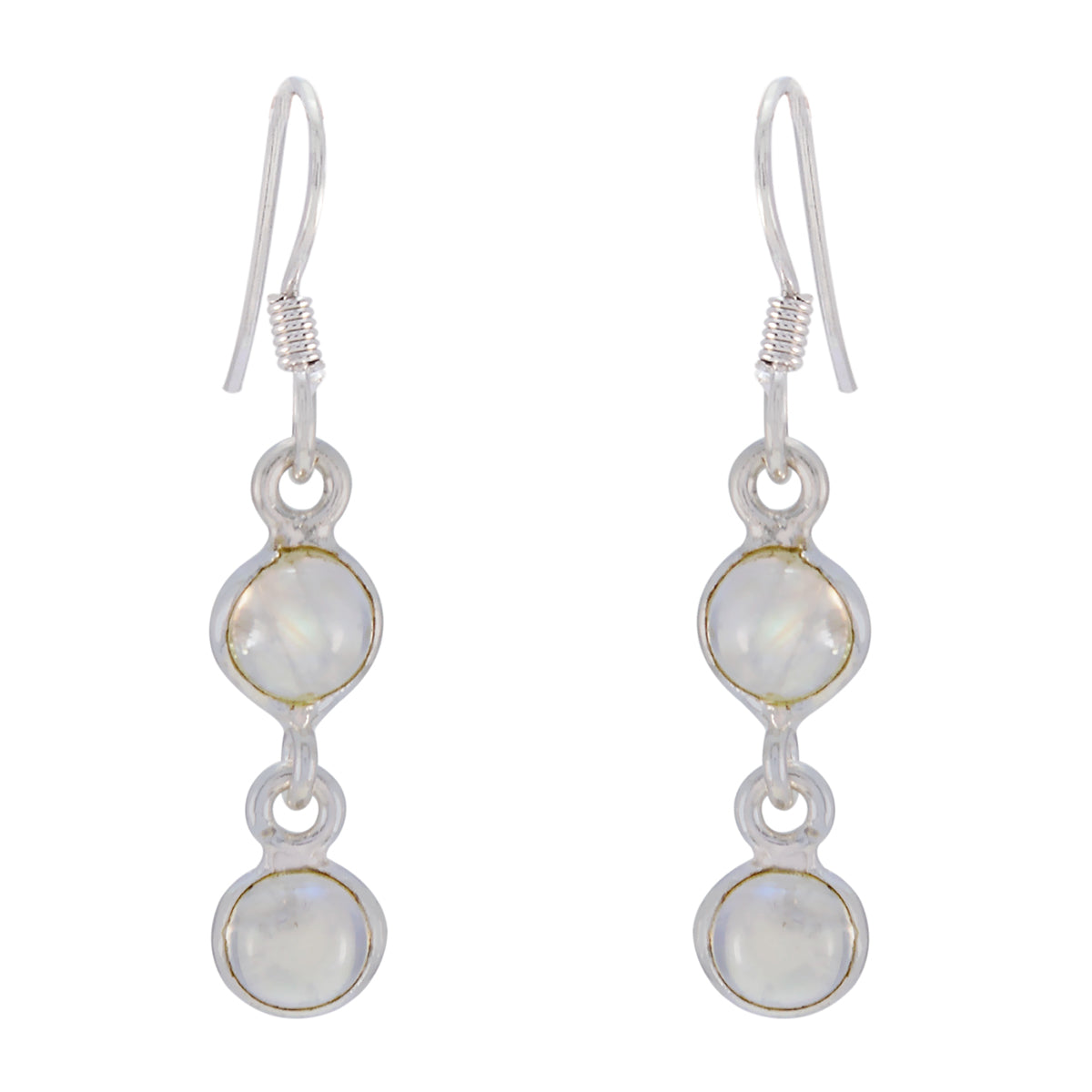 Hua White Minimalist Dangle Earrings for Everyday Style Rainbow Moonstone White Dangle