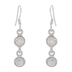 Hua White Minimalist Dangle Earrings for Everyday Style Rainbow Moonstone White Dangle