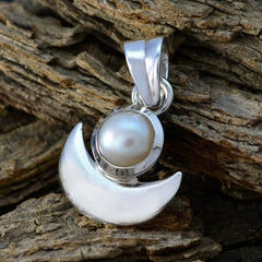 Ida White Pearl Pendant Necklace with Crescent Design