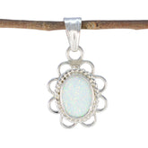 Yasmin White Rope Wire Pendant with Opal Gemstone Created Opal White White