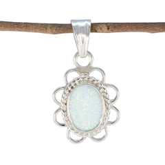Yasmin White Rope Wire Pendant with Opal Gemstone Created Opal White White