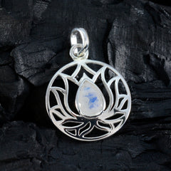 Clara White Rope-Wire Pendant with Lotus Design