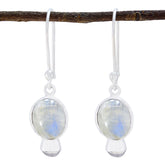 Nari White Slim Dangle Earrings for Elegant Style Rainbow Moonstone White Dangle
