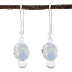 Nari White Slim Dangle Earrings for Elegant Style Rainbow Moonstone White Dangle