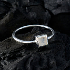 Xiu White Solitaire Ring for Women with Square Gemstone
