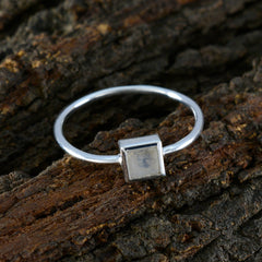 Xiu White Solitaire Ring for Women with Square Gemstone