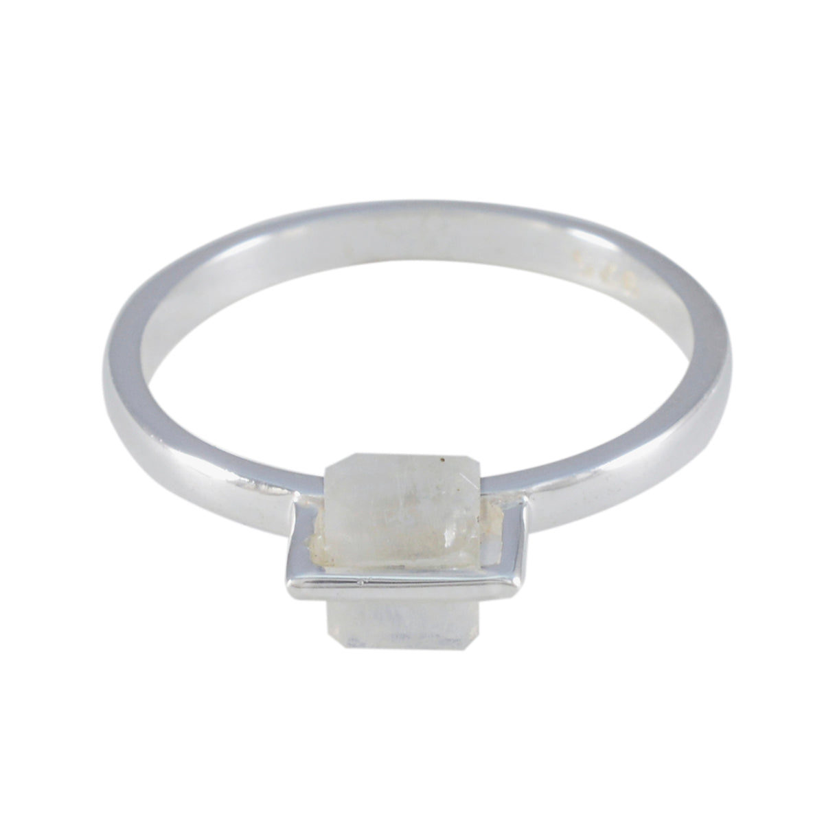 Evelyn White Solitaire Ring for Women with Gemstone Rainbow Moonstone White