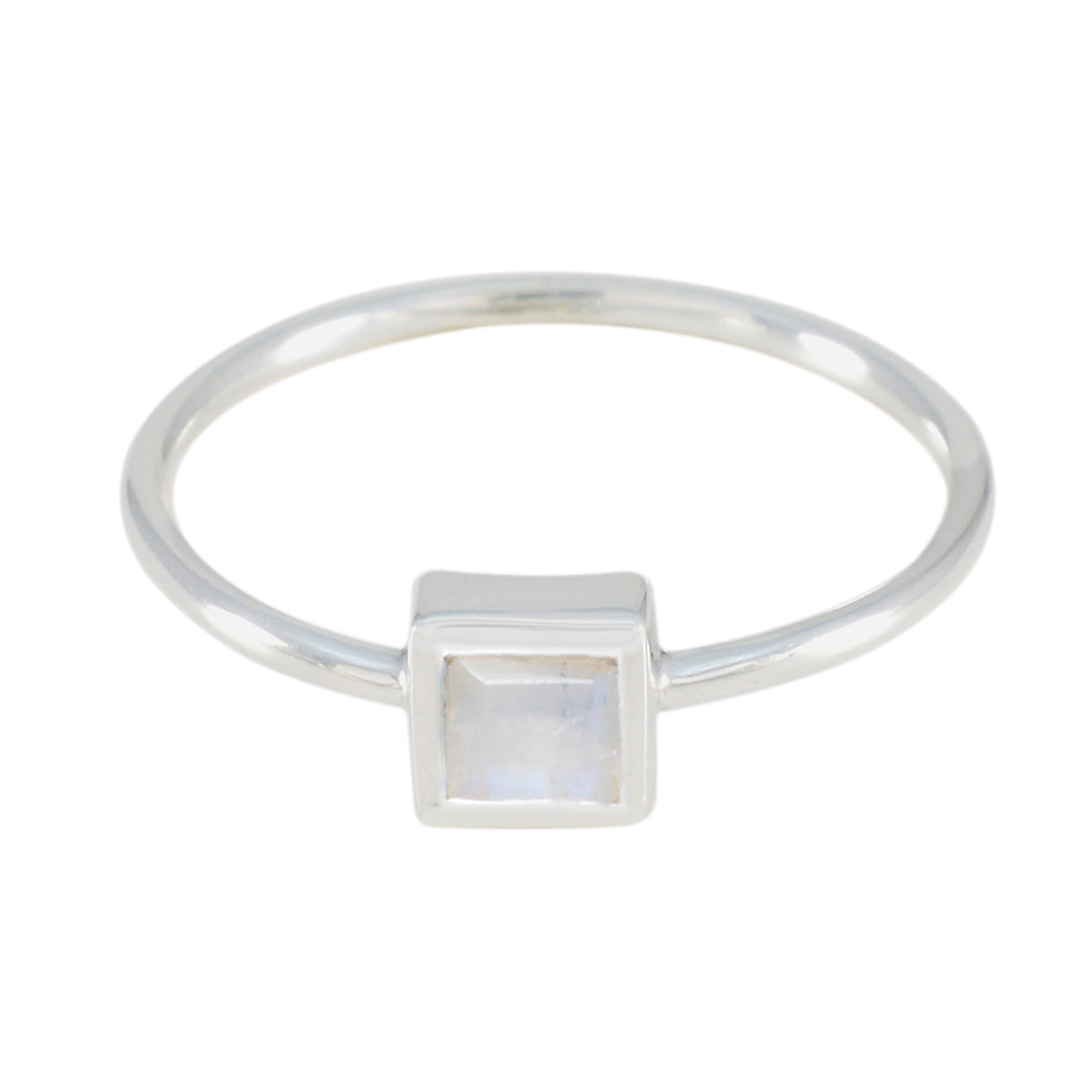 Xiu White Solitaire Ring for Women with Square Gemstone Rainbow Moonstone White