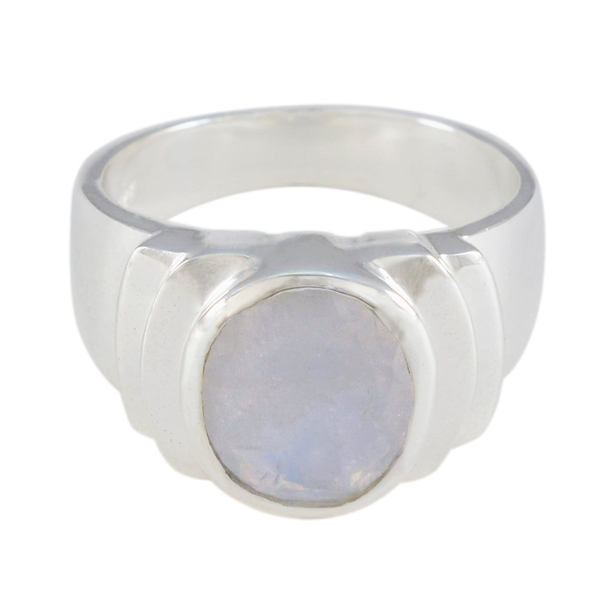 Angeles White Solitaire Ring - Elegant Gemstone Design Rainbow Moonstone White