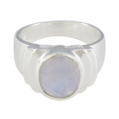 Angeles White Solitaire Ring - Elegant Gemstone Design Rainbow Moonstone White